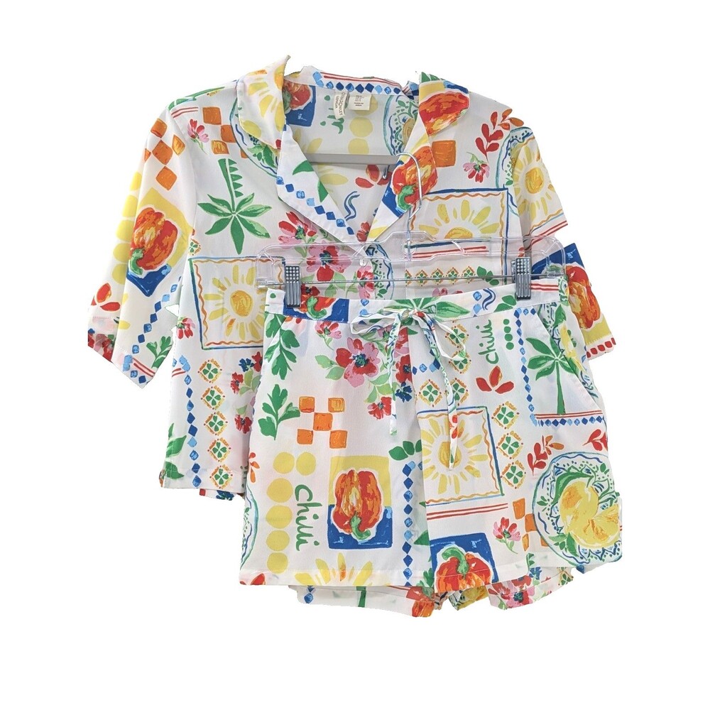 Cynthia Rowley Pajama Set Shorts Tee Italy Vacation Summer Woman’s Size Small